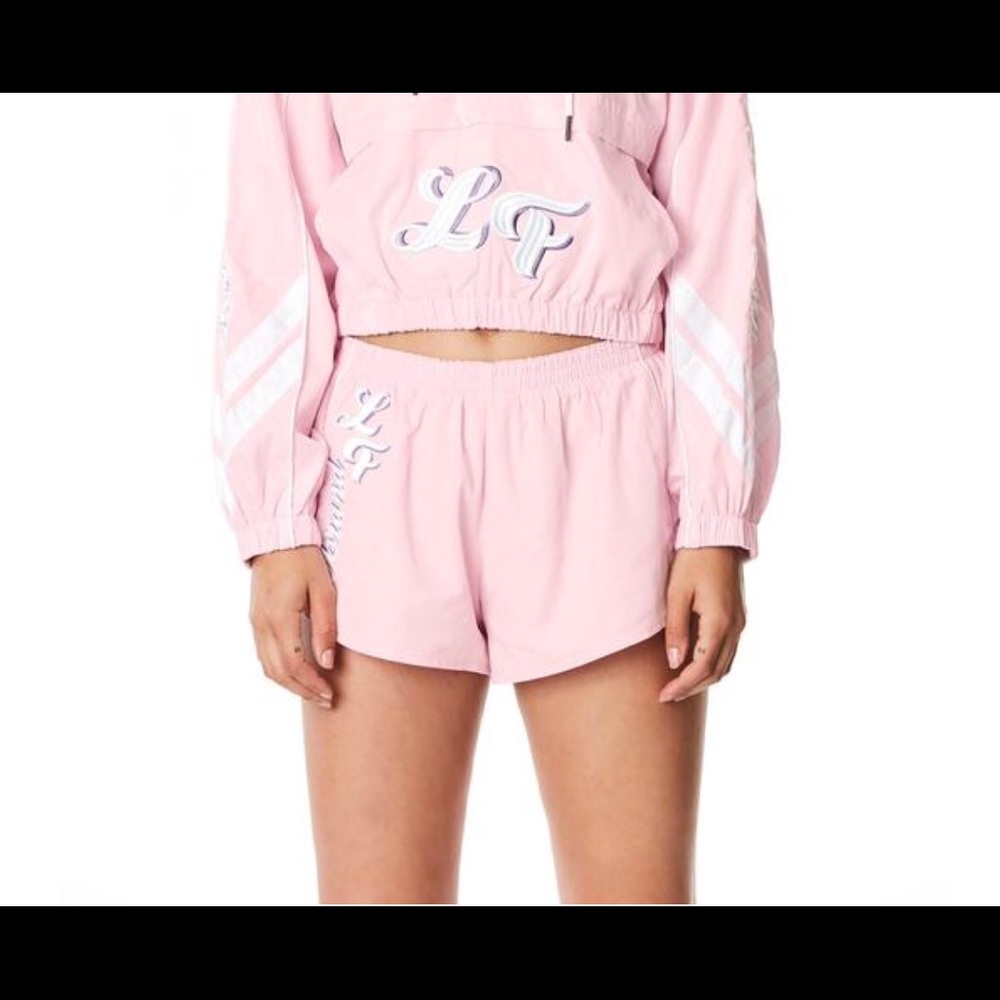 LF Store Pink Windbreaker Shorts With Piping